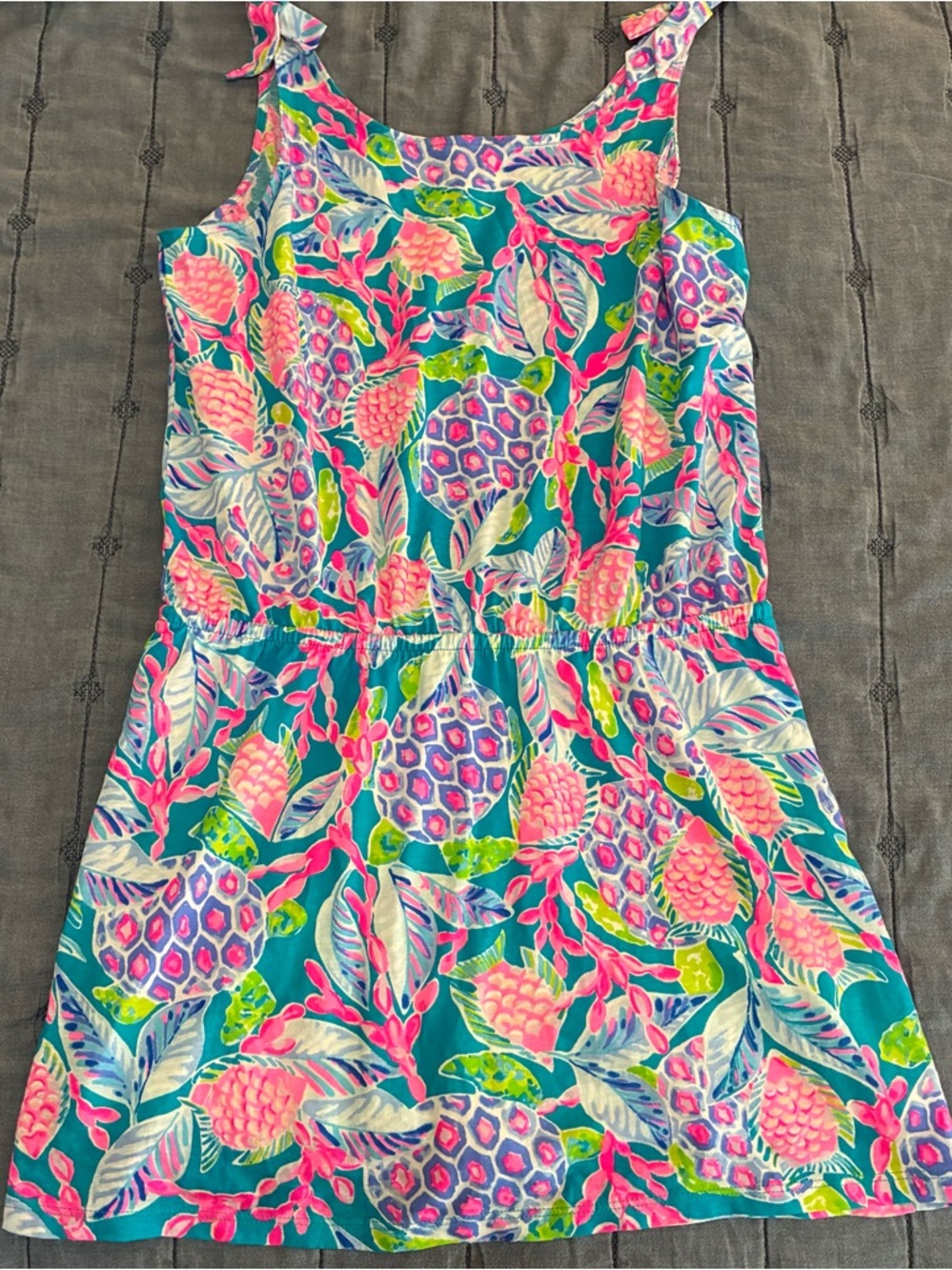Lilly Pulitzer Girls Romper Size XL 12 14 Tropical Print Pink Blue Green